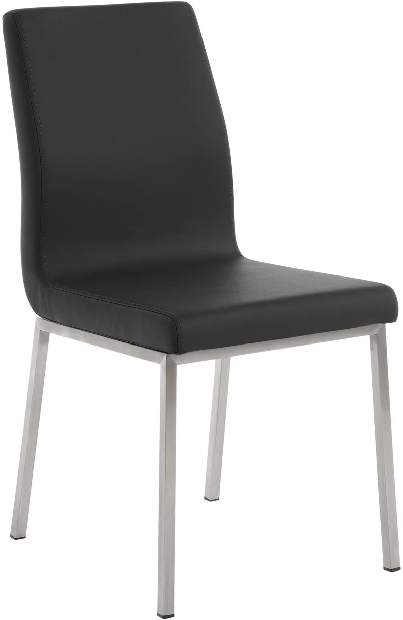 Chaise de salle à manger x1 assise et dossier rembourrés en similicuir noir et acier inoxydable 10_0007143