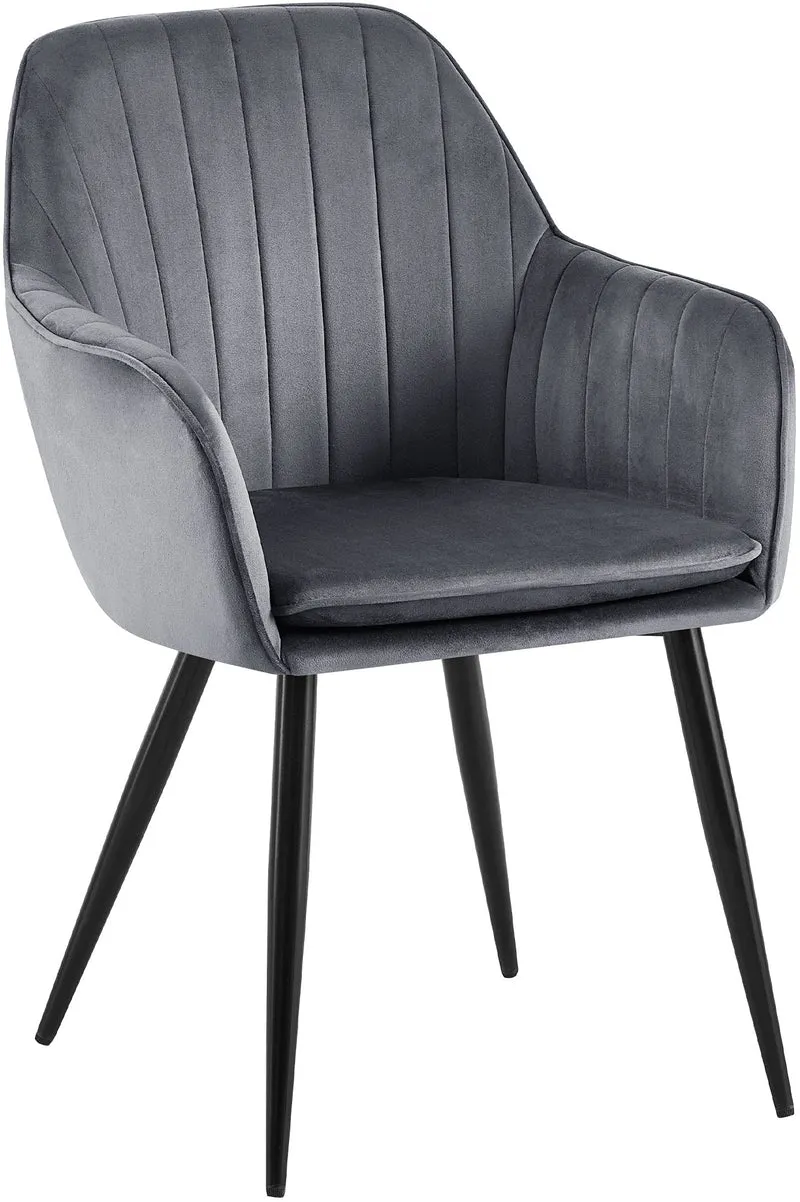 Chaise de salle à manger x1 en velours gris foncé couture verticale structure métallique 10_0007142