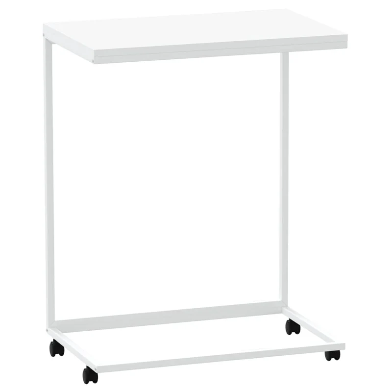 Table d'appoint en forme de C sur roulettes 55 x 35 x 70 cm en bois d'ingénierie blanc DEC031293
