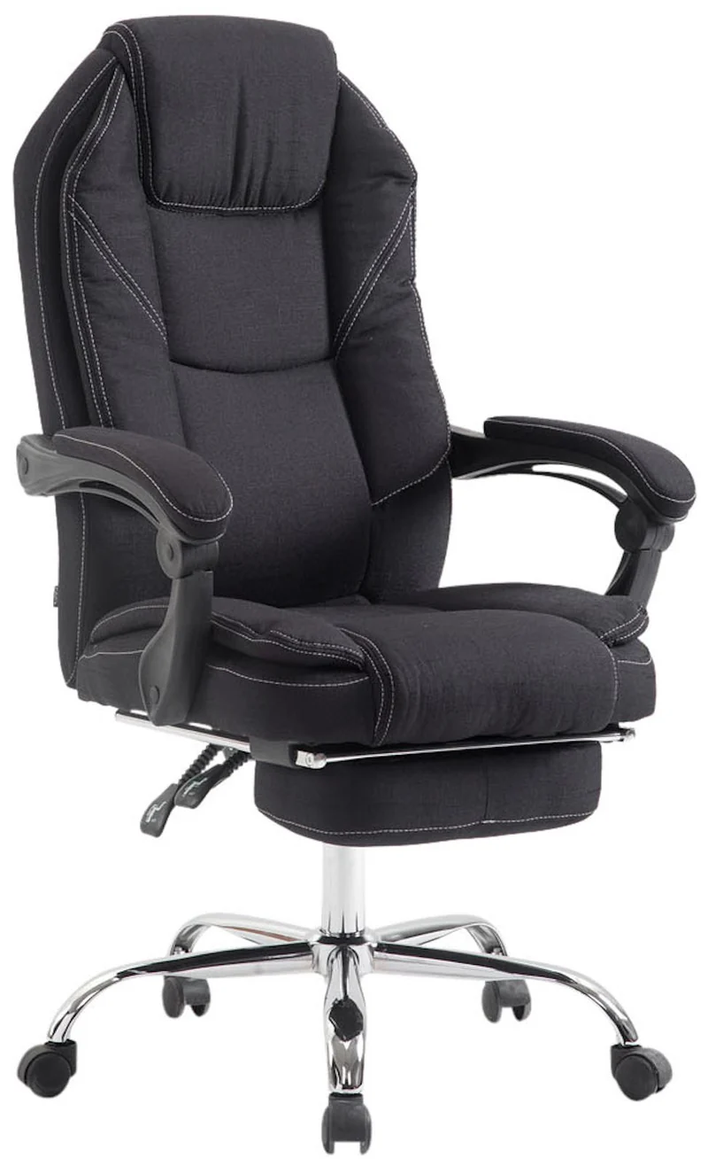Fauteuil de bureau sur roulettes dossier et repose-pied réglable en tissu noir et métal 10_0002442