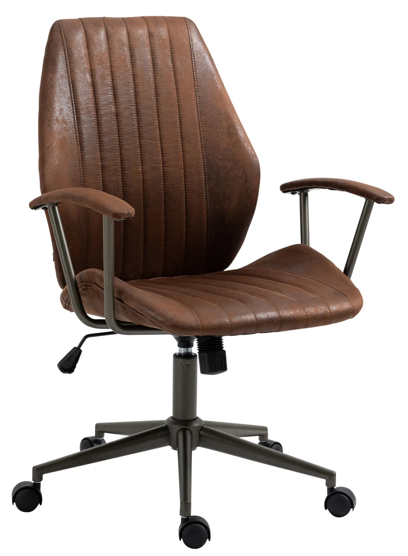 Fauteuil de bureau industriel vintage sur roulettes avec accoudoirs en synthétique marron vieilli pivotant BUR10689