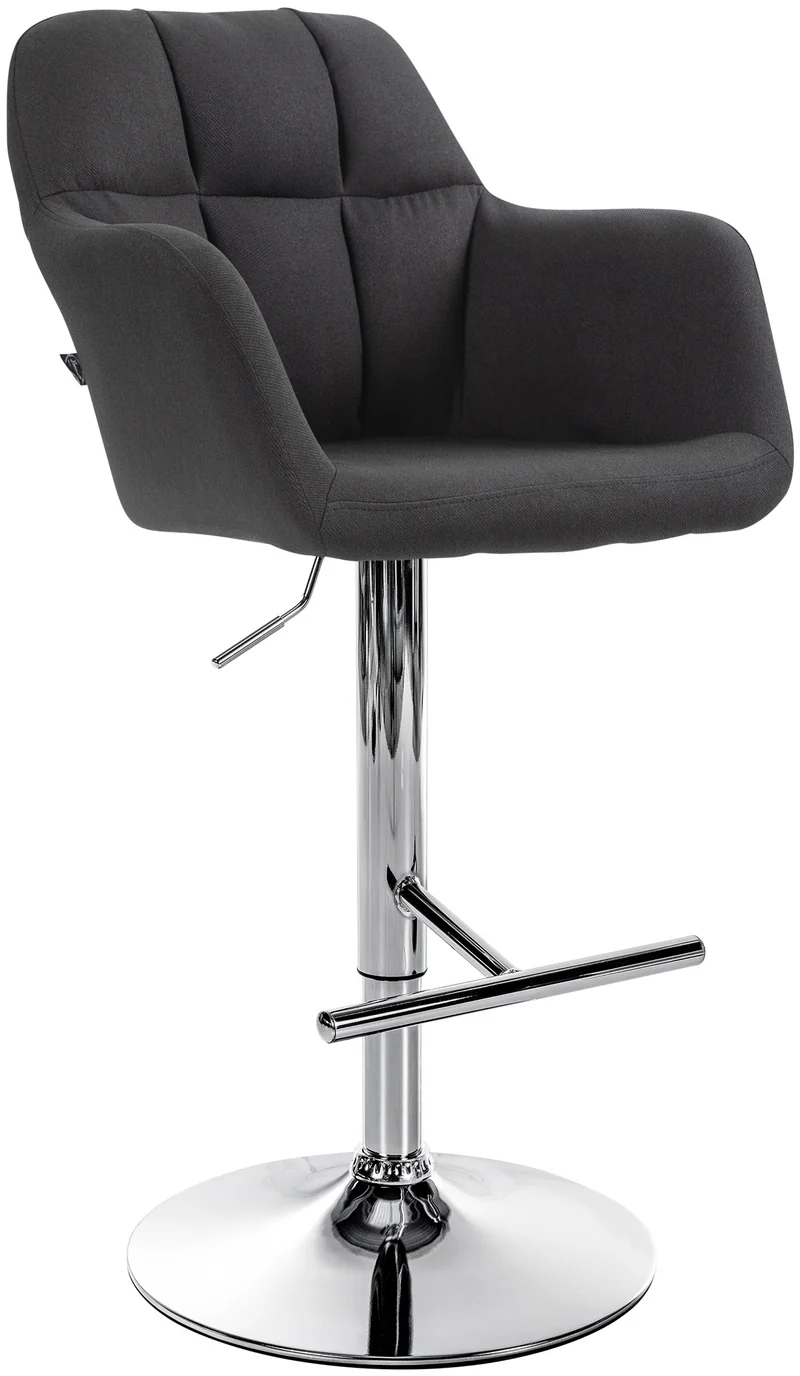Tabouret de bar chaise haute x1 fonction rotation 360° en tissu noir avec coutures décoratives piètement métal chromé 10_0005276