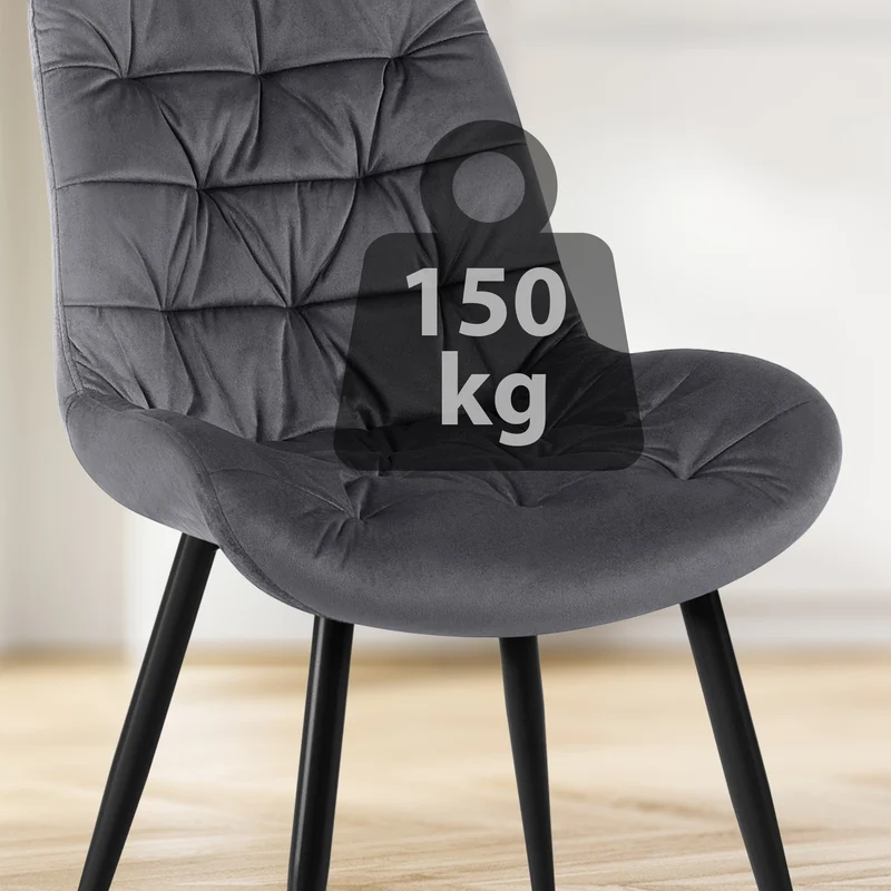 Chaise de salle à manger x1 en velours gris cadre en métal noir confort & élégance intemporelle 10_0007223