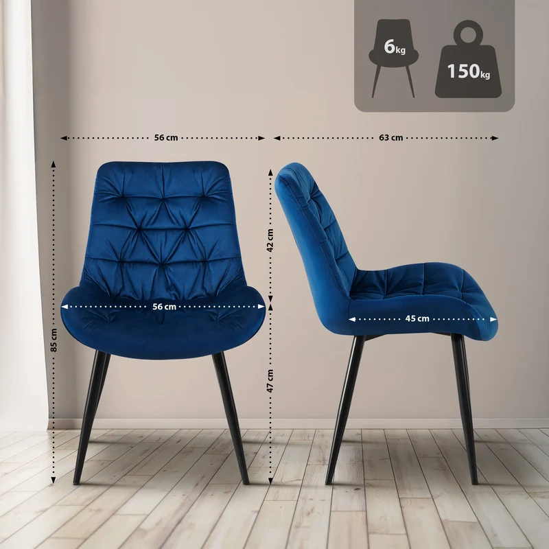 Chaise de salle à manger x1 en velours bleu foncé cadre en métal noir confort & élégance intemporelle 10_0007222