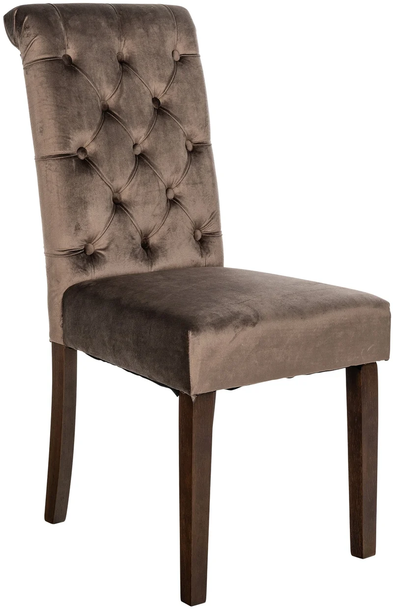 Chaise de salle à manger x1 élégance capitonnée et confort en velours marron cadre en bois marron foncé 10_0007209