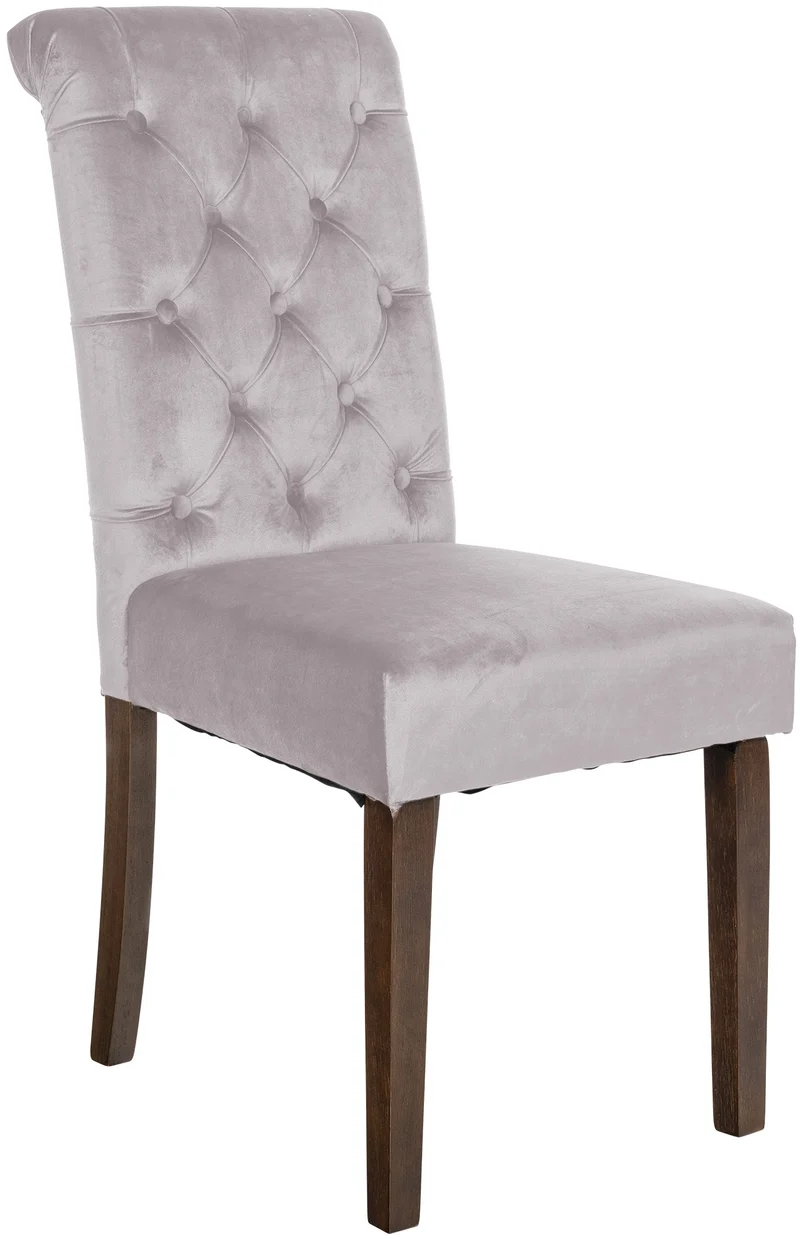 Chaise de salle à manger x1 élégance capitonnée et confort en velours gris cadre en bois marron foncé 10_0007208