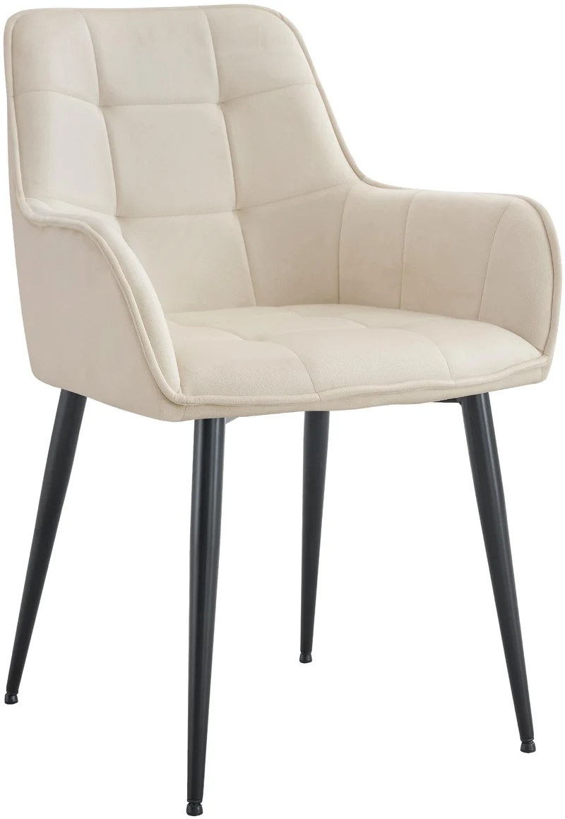 Chaise de salle à manger x1 avec accoudoirs en velours crème capitonné cadre métal noir 10_0007197
