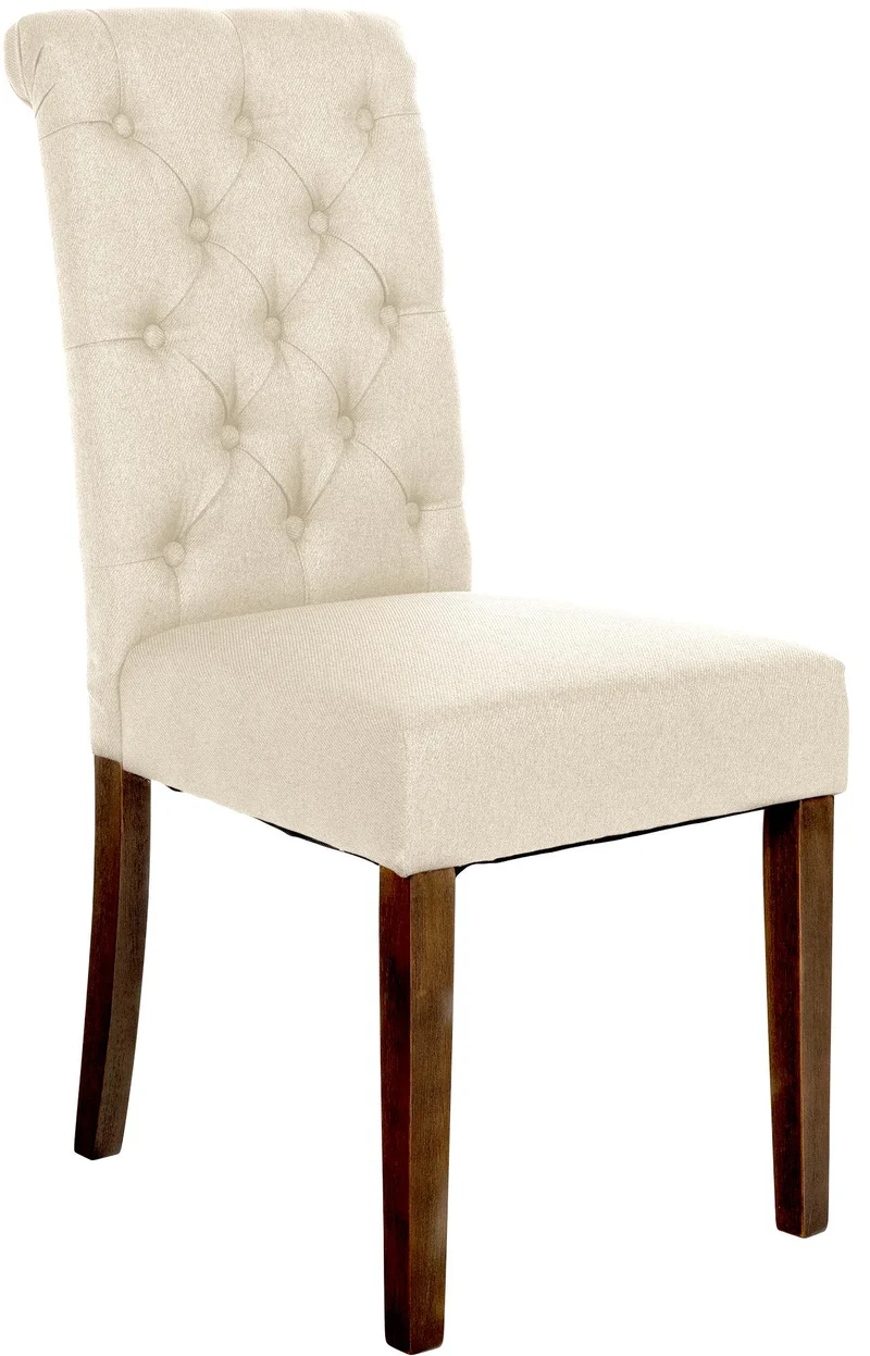 Chaise de salle à manger x1 élégance capitonnée et confort en tissu crème cadre en bois marron foncé 10_0007158