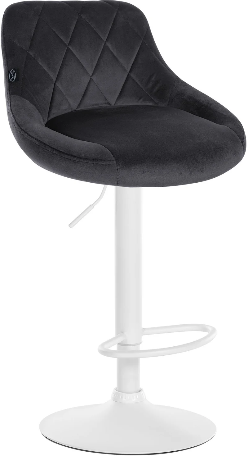 Tabouret de bar en velours gris foncé coutures décoratives pivotant support métal blanc TDB10657