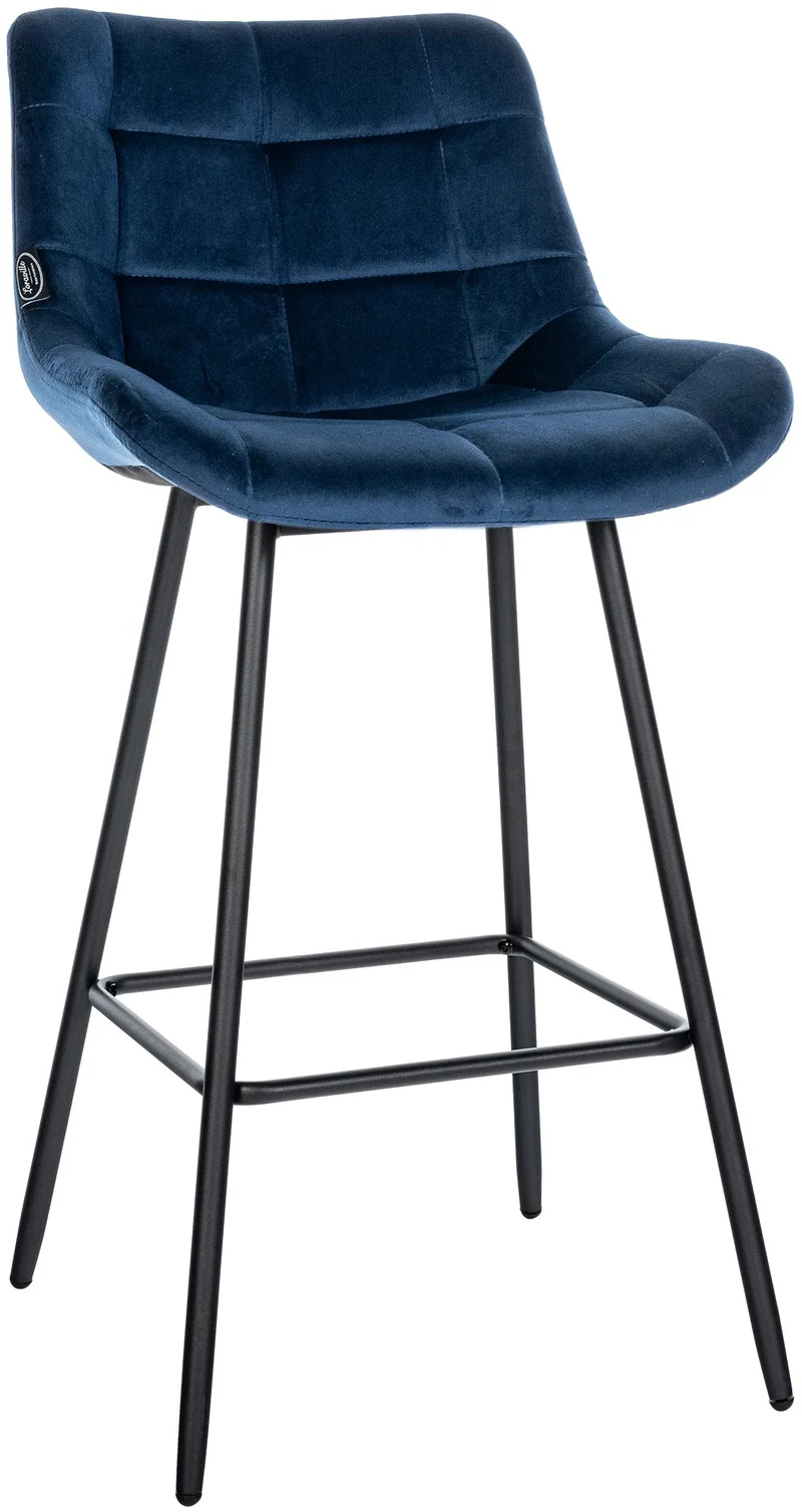 Tabouret de bar x1 avec repose-pieds revêtement en velours bleu piètement à quatre pieds en métal noir 10_0005462