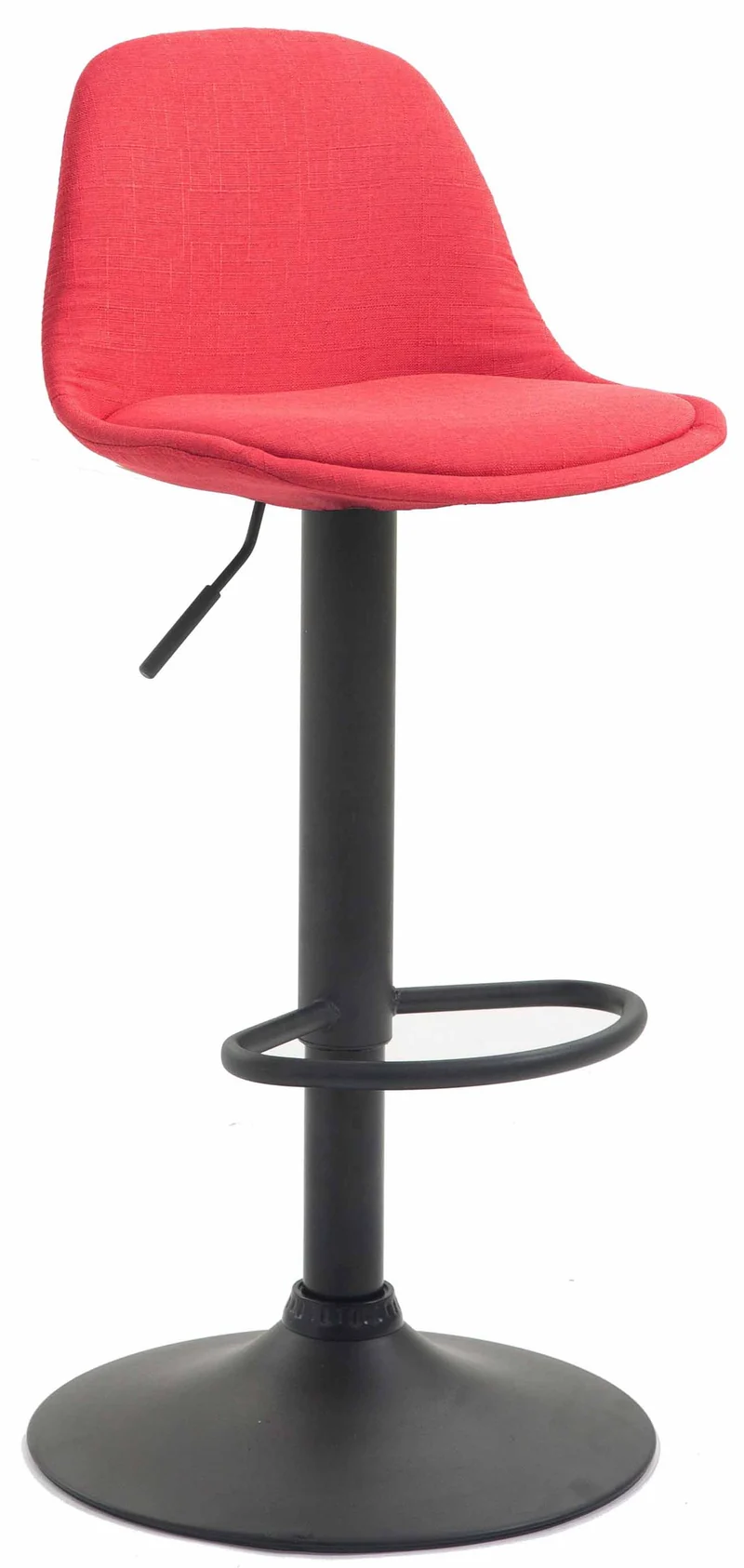 Tabouret de bar en tissu rouge et cadre en métal noir hauteur réglable pieds trompette TDB10572