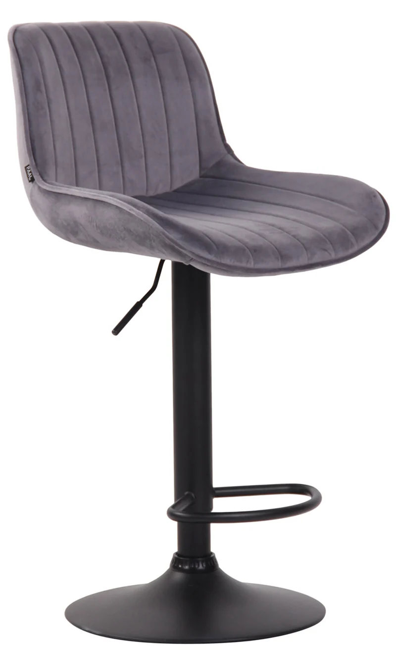 Tabouret de bar chaise haute x1 en velours gris foncé coutures verticales support en métal noir 10_0005112