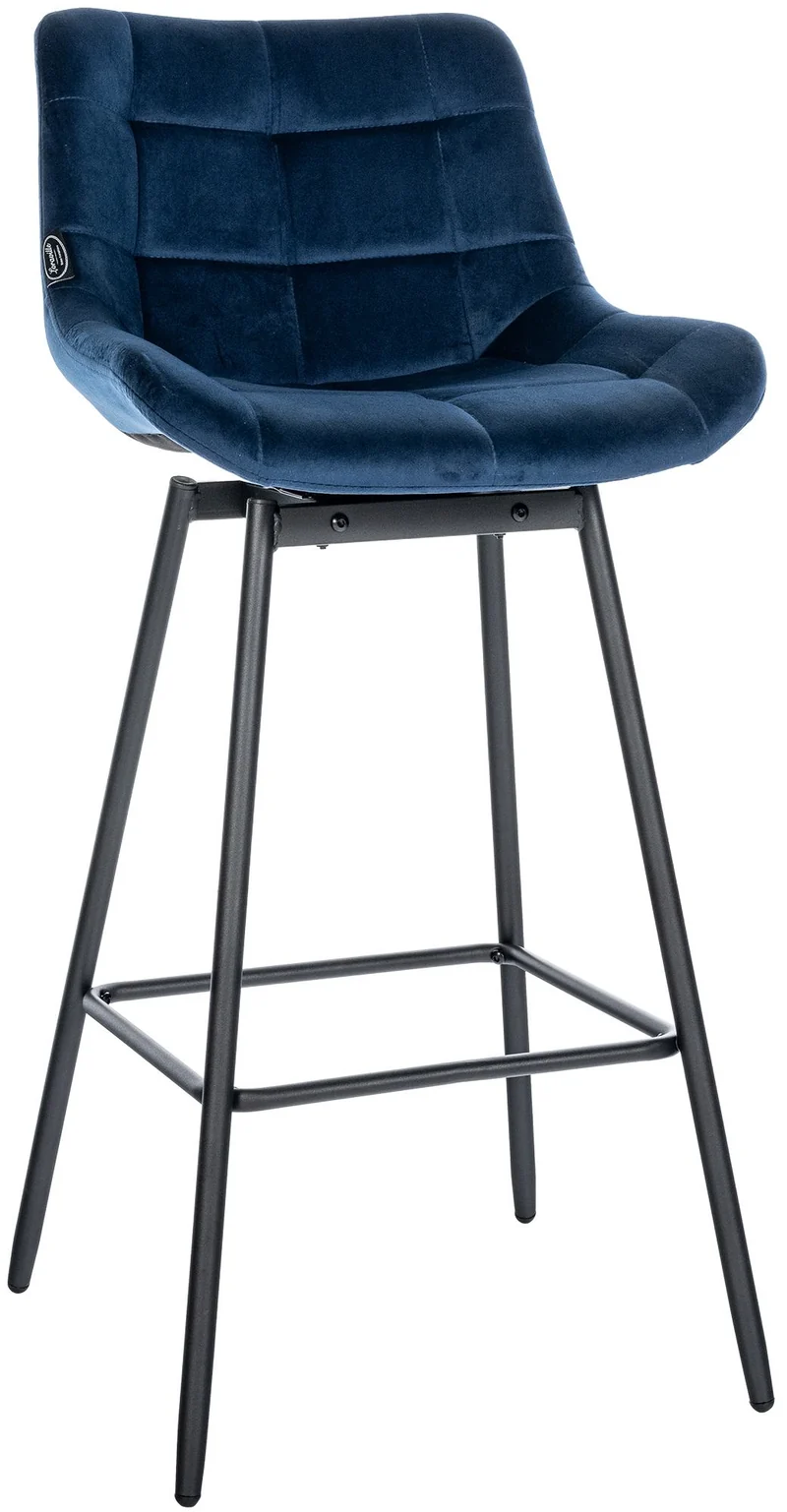 Tabouret de bar pivotant x1 avec repose-pieds revêtement en velours bleu piètement à quatre pieds en métal noir 10_0005473