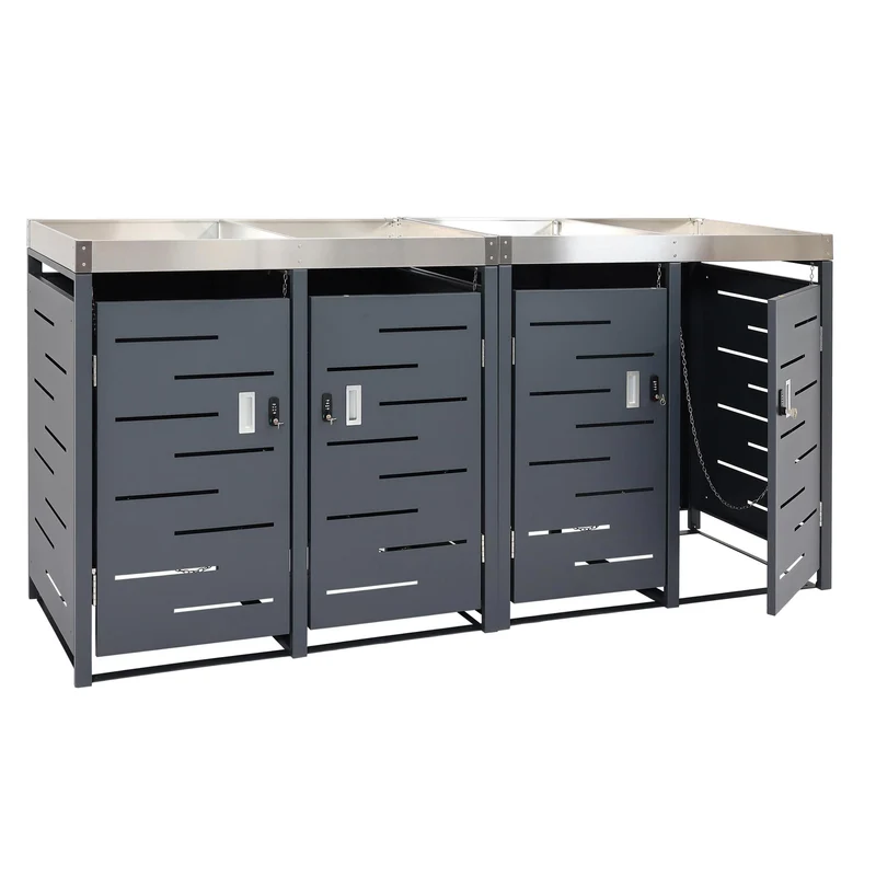 Abris poubelles 4 compartiments bacs à plantes verrouillable acier inoxydable-métal 110x230x62 cm 04_0008244
