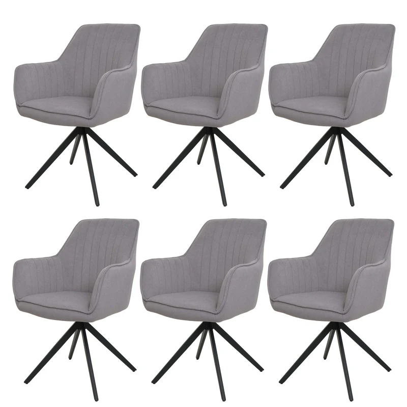Lot de 6 chaises de salle à manger avec accoudoirs siège rotatifs en tissu gris clair avec coutures décoratives 04_0007745