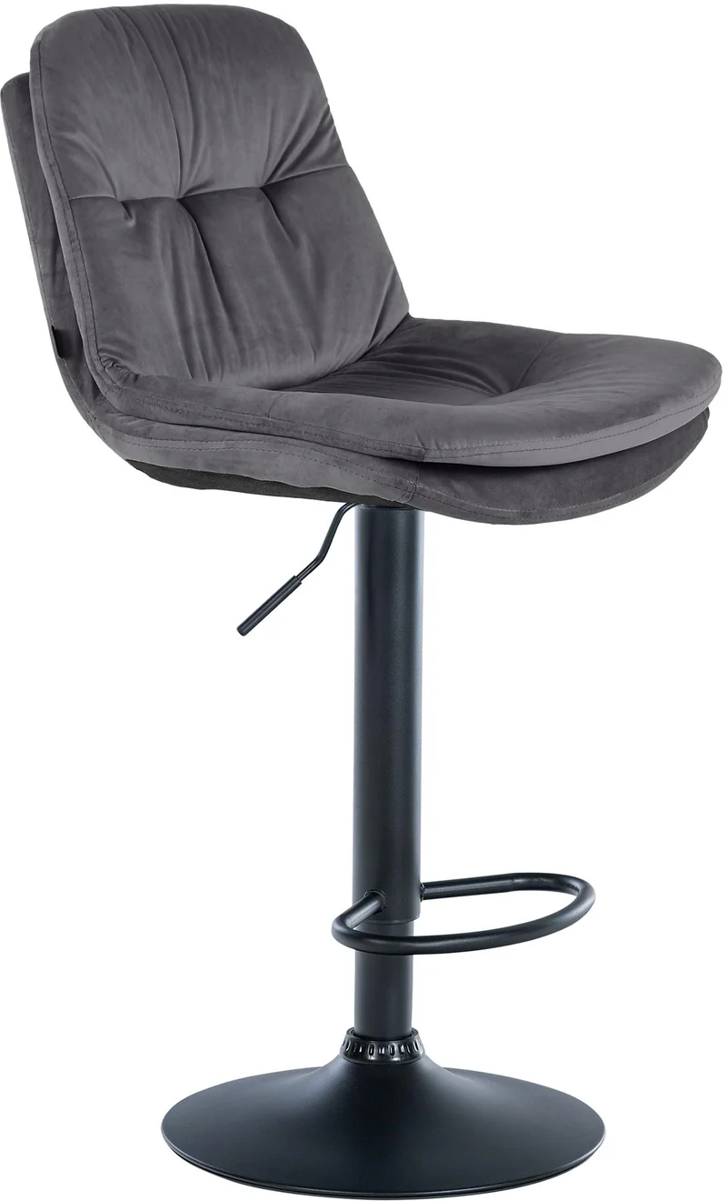 Tabouret chaise haute x1 pour cuisine et bar à assise moelleuse en velours gris foncé cadre en métal noir 10_0005693