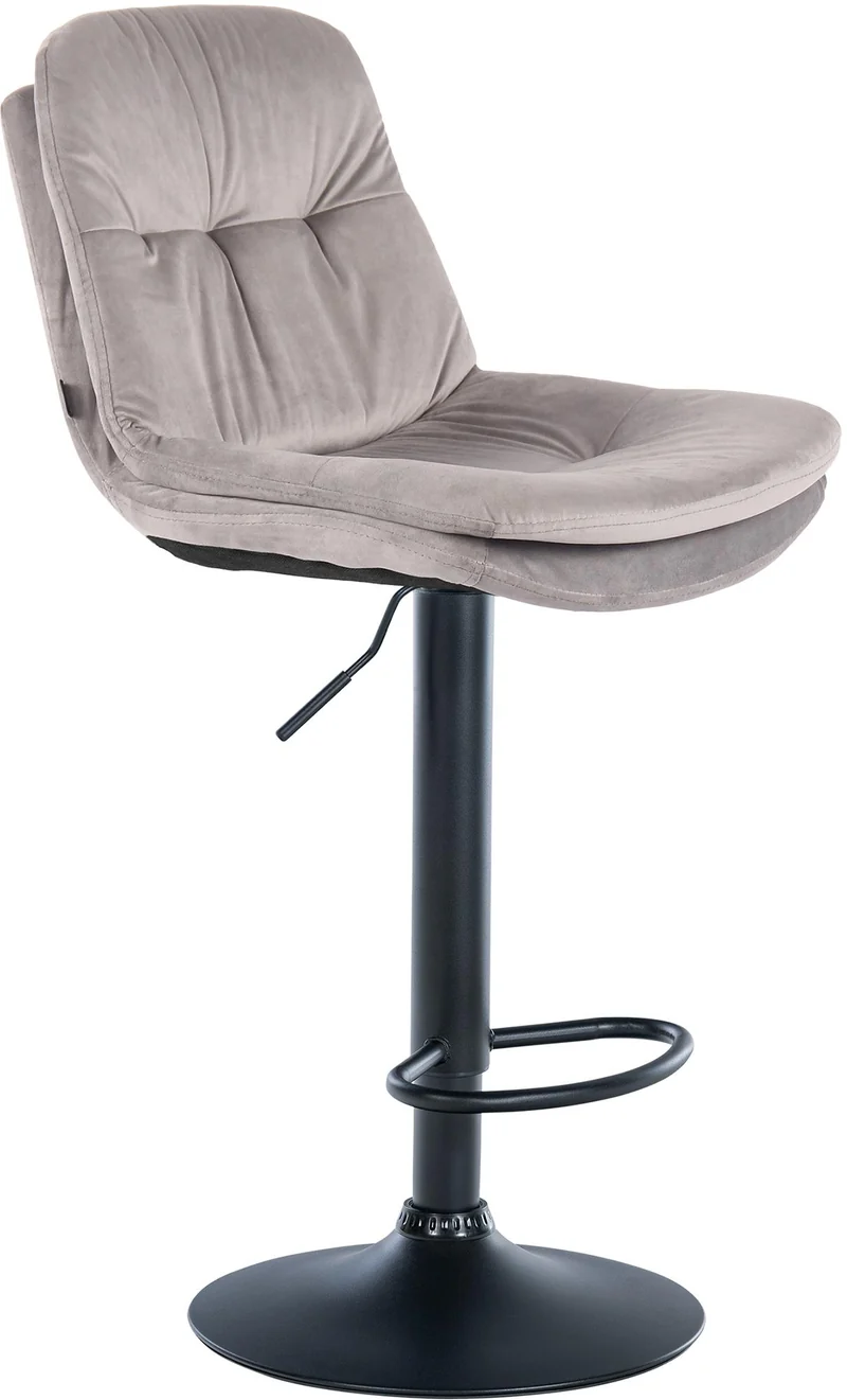 Tabouret chaise haute x1 pour cuisine et bar à assise moelleuse en velours gris cadre en métal noir 10_0005692
