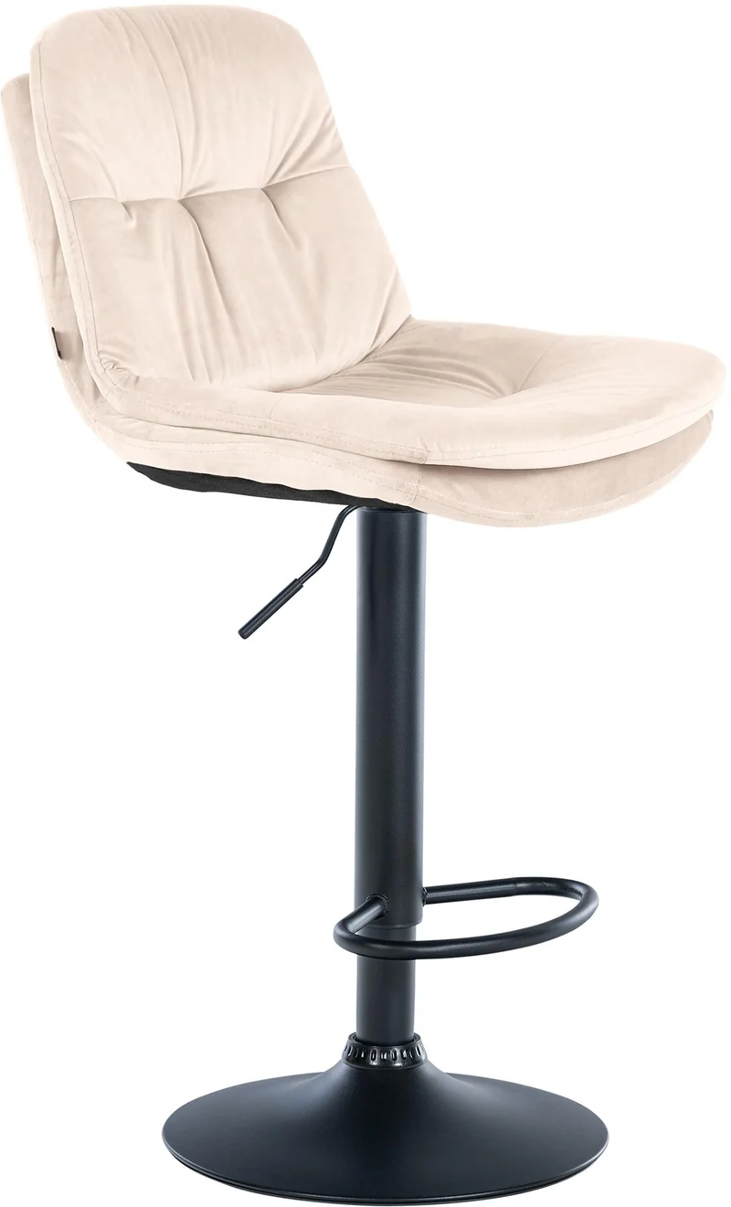 Tabouret chaise haute x1 pour cuisine et bar à assise moelleuse en velours crème cadre en métal noir 10_0005691