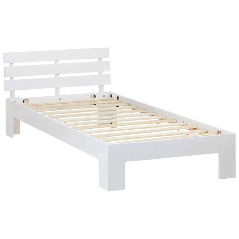 Lit simple en bois de pin blanc 90x200 avec sommier à lattes LIT06221
