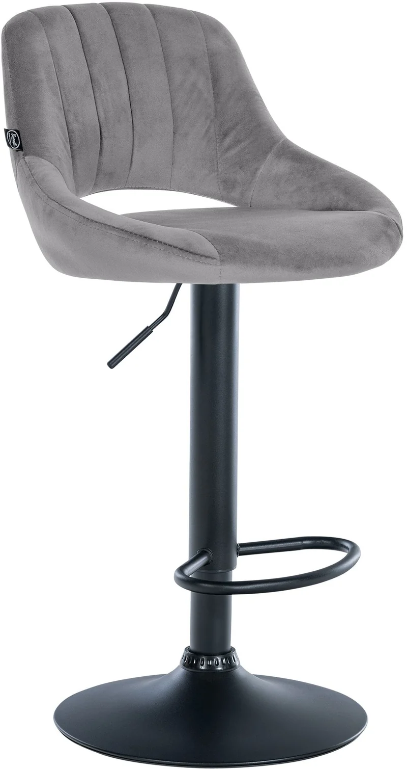 Tabouret de bar x1 réglable en hauteur en velours gris foncé dossier ajouré et pied métal noir 10_0005737