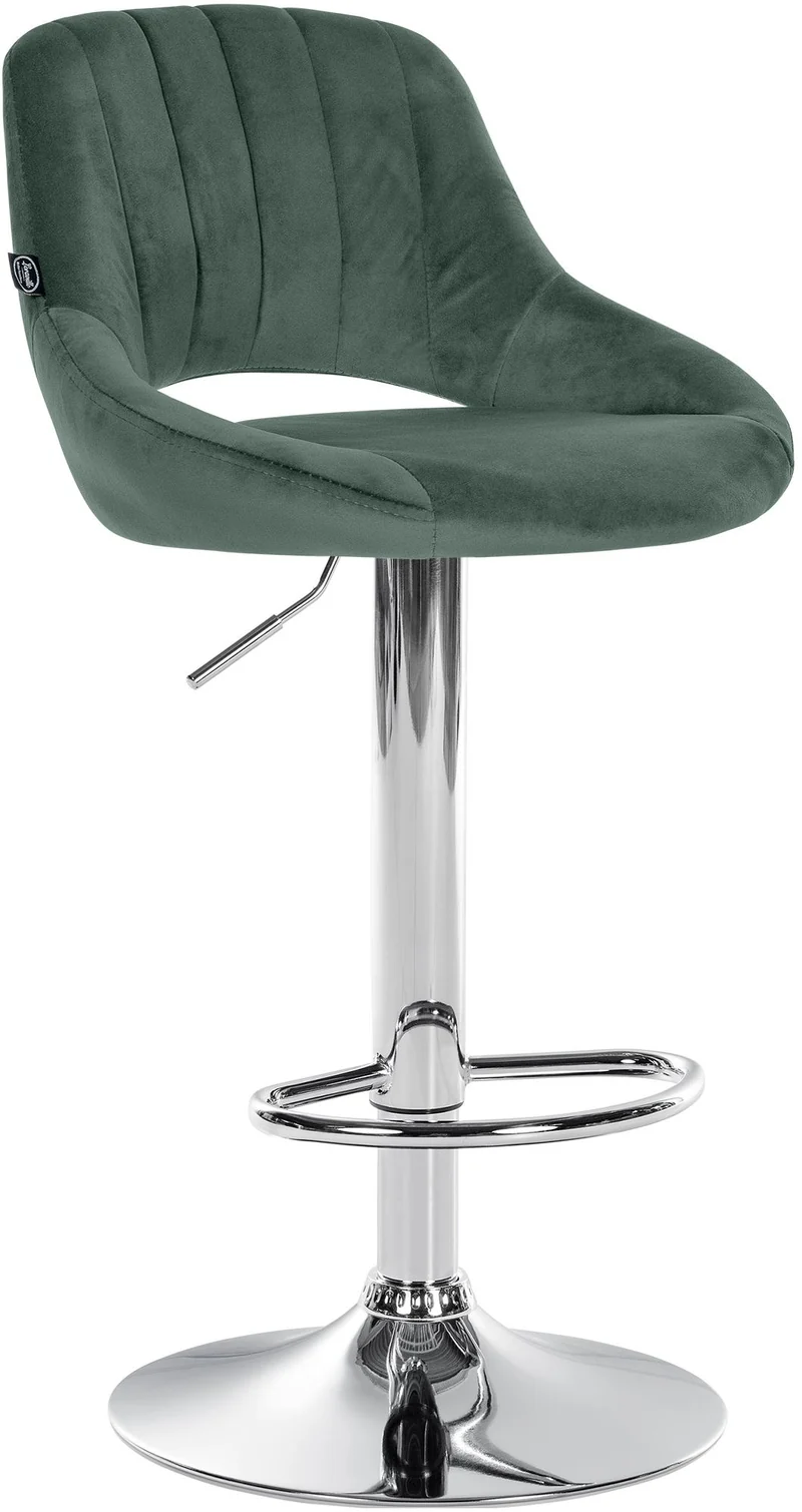 Tabouret de bar x1 réglable en hauteur en velours vert dossier ajouré et pied métal chromé 10_0005733