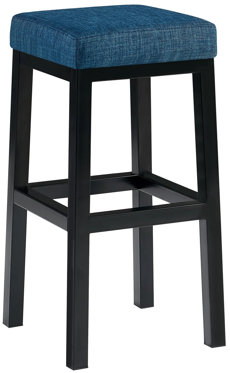 Tabouret de bar x1 assise carrée rembourrée en tissu bleu hauteur d'assise 78 cm structure en métal noir 10_0005754