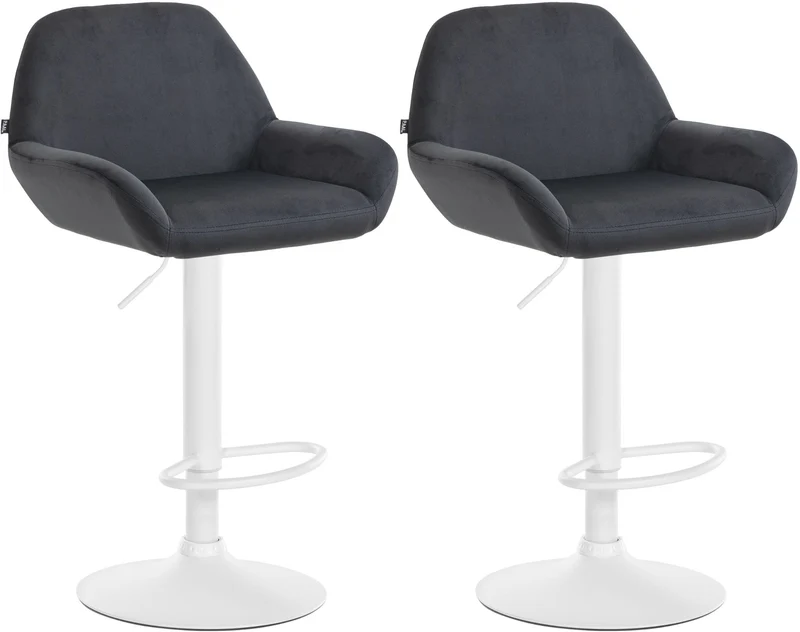 Lot de 2 tabourets de bar avec repose-pieds et accoudoirs en velours noir piètement en trompette métal blanc 10_0006348