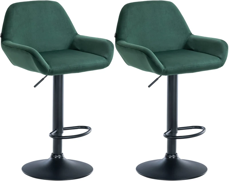 Lot de 2 tabourets de bar avec repose-pieds et accoudoirs en velours vert piètement en trompette métal noir 10_0006116