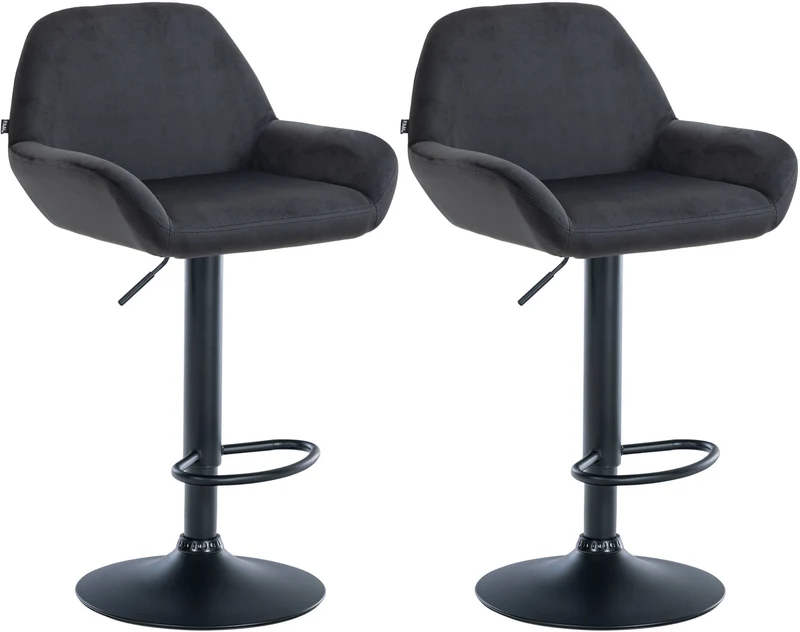 Lot de 2 tabourets de bar avec repose-pieds et accoudoirs en velours noir piètement en trompette métal noir 10_0005987
