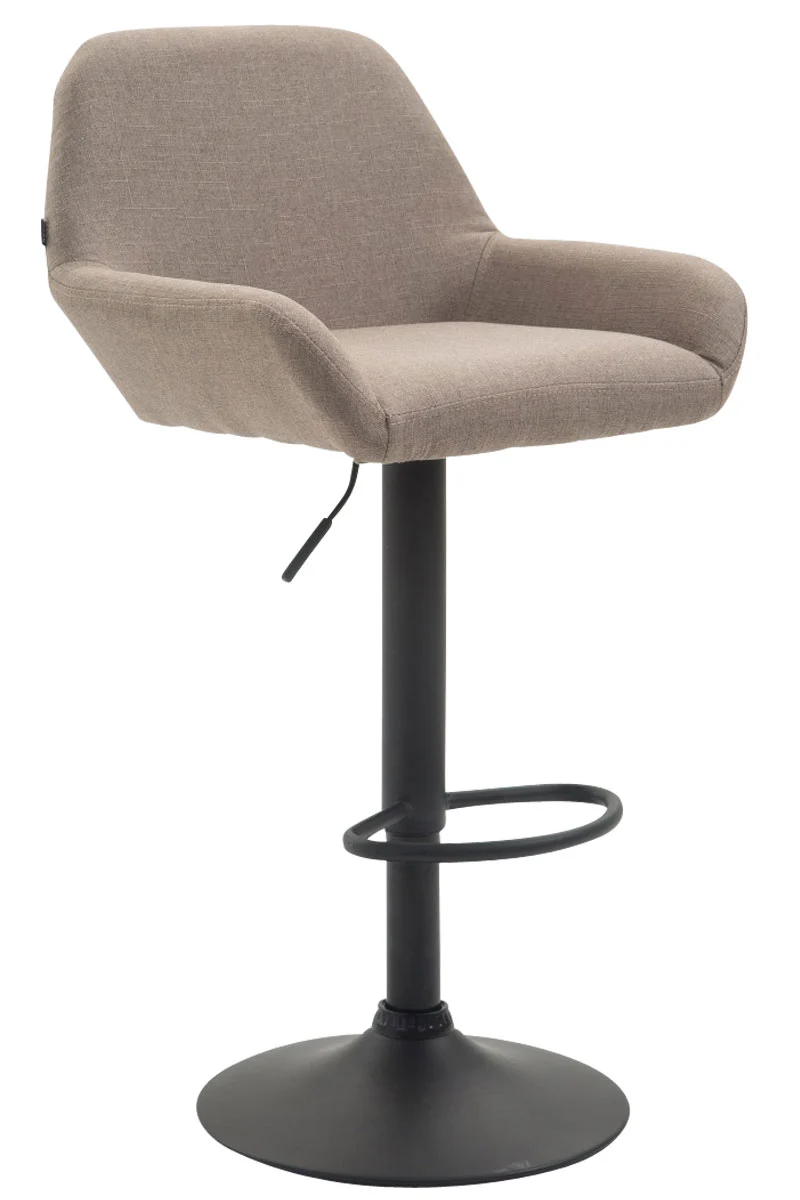 Tabouret de bar x1 avec repose-pieds et accoudoirs en tissu taupe piètement en trompette métal noir 10_0005607