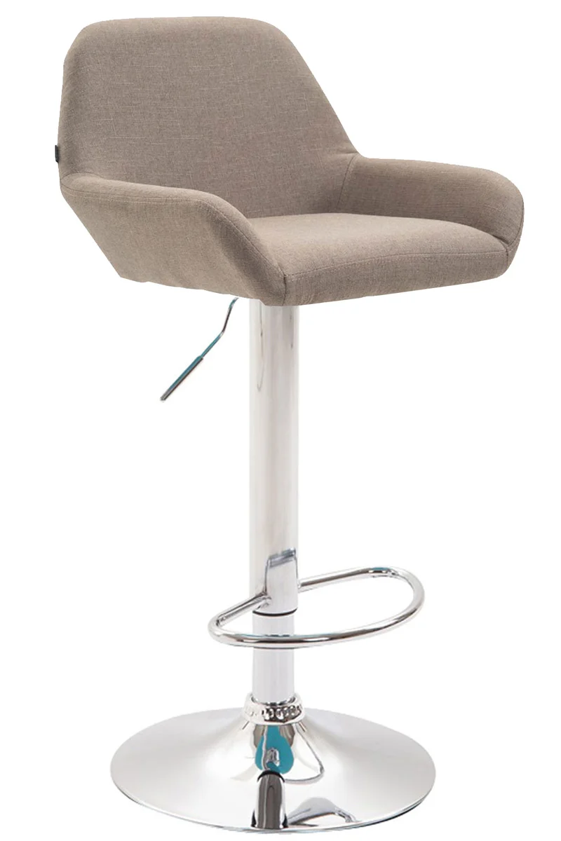 Tabouret de bar x1 avec repose-pieds et accoudoirs en tissu taupe piètement en trompette métal chromé 10_0005601