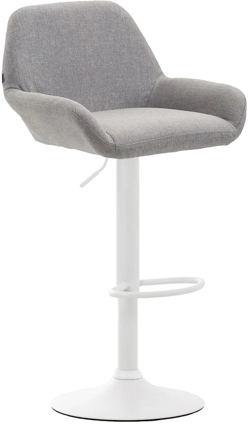 Tabouret de bar x1 avec repose-pieds et accoudoirs en tissu gris piètement en trompette métal blanc 10_0005599