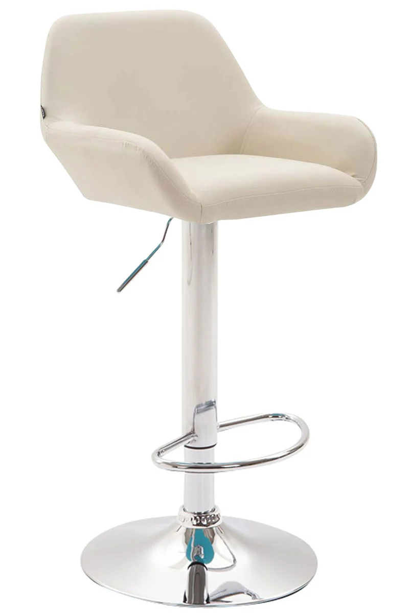 Tabouret de bar x1 avec repose-pieds et accoudoirs en similicuir crème piètement en trompette métal chromé 10_0005597