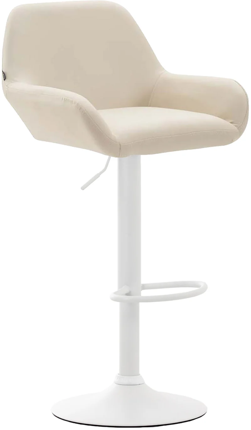 Tabouret de bar x1 avec repose-pieds et accoudoirs en similicuir crème piètement en trompette métal blanc 10_0005596