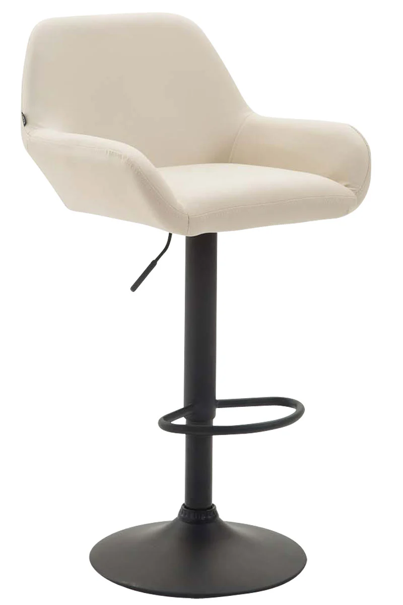 Tabouret de bar x1 avec repose-pieds et accoudoirs en similicuir crème piètement en trompette métal noir 10_0005595