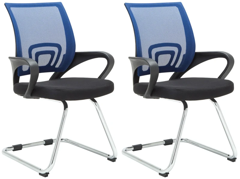 Lot de 2 chaises visiteurs dossiers ergonomiques incurvés en tissu bleu cadre en métal chromé 10_0006192