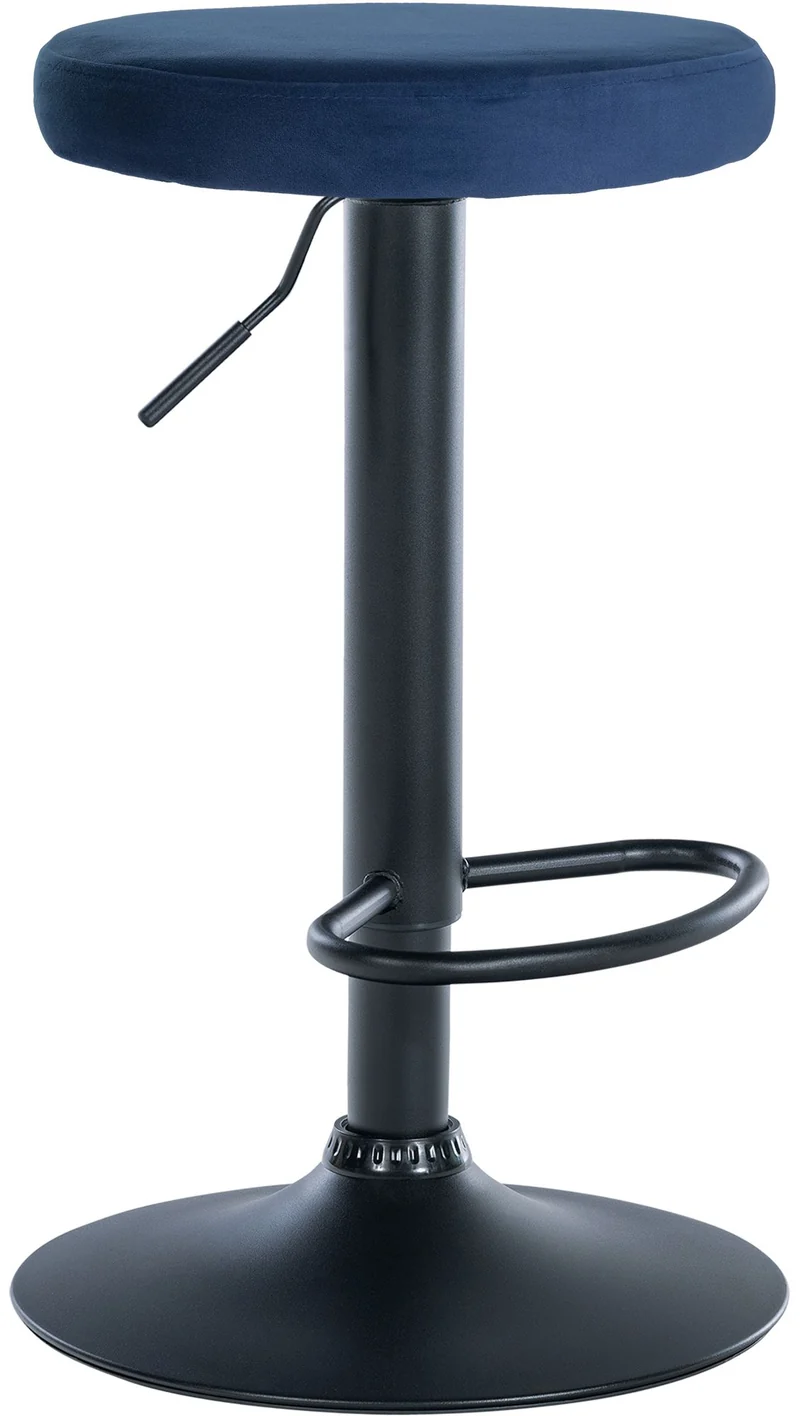 Tabouret de bar x1 design simple hauteur réglable revêtement en velours bleu pieds en métal noir 10_0006556