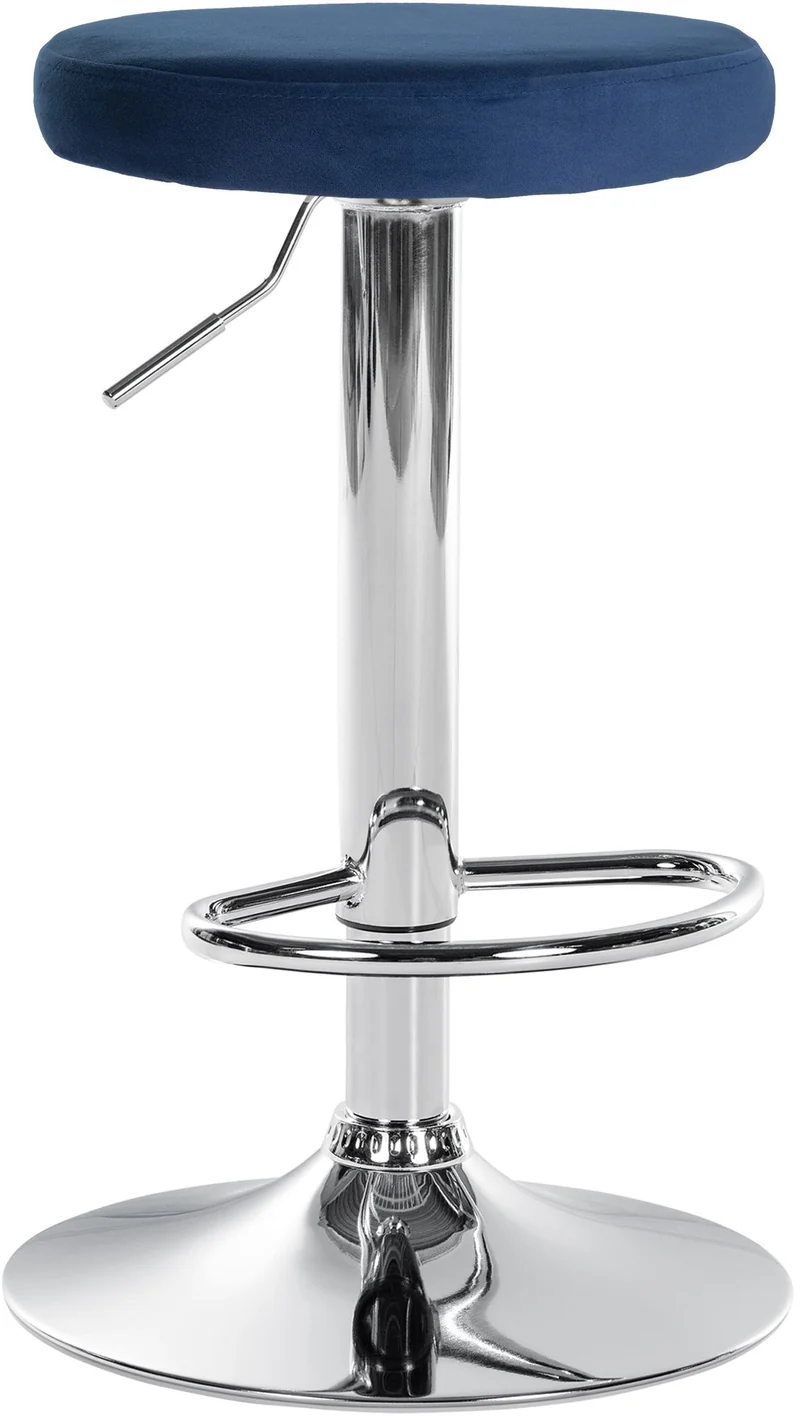 Tabouret de bar x1 design simple hauteur réglable revêtement en velours bleu pieds en métal chromé 10_0006555