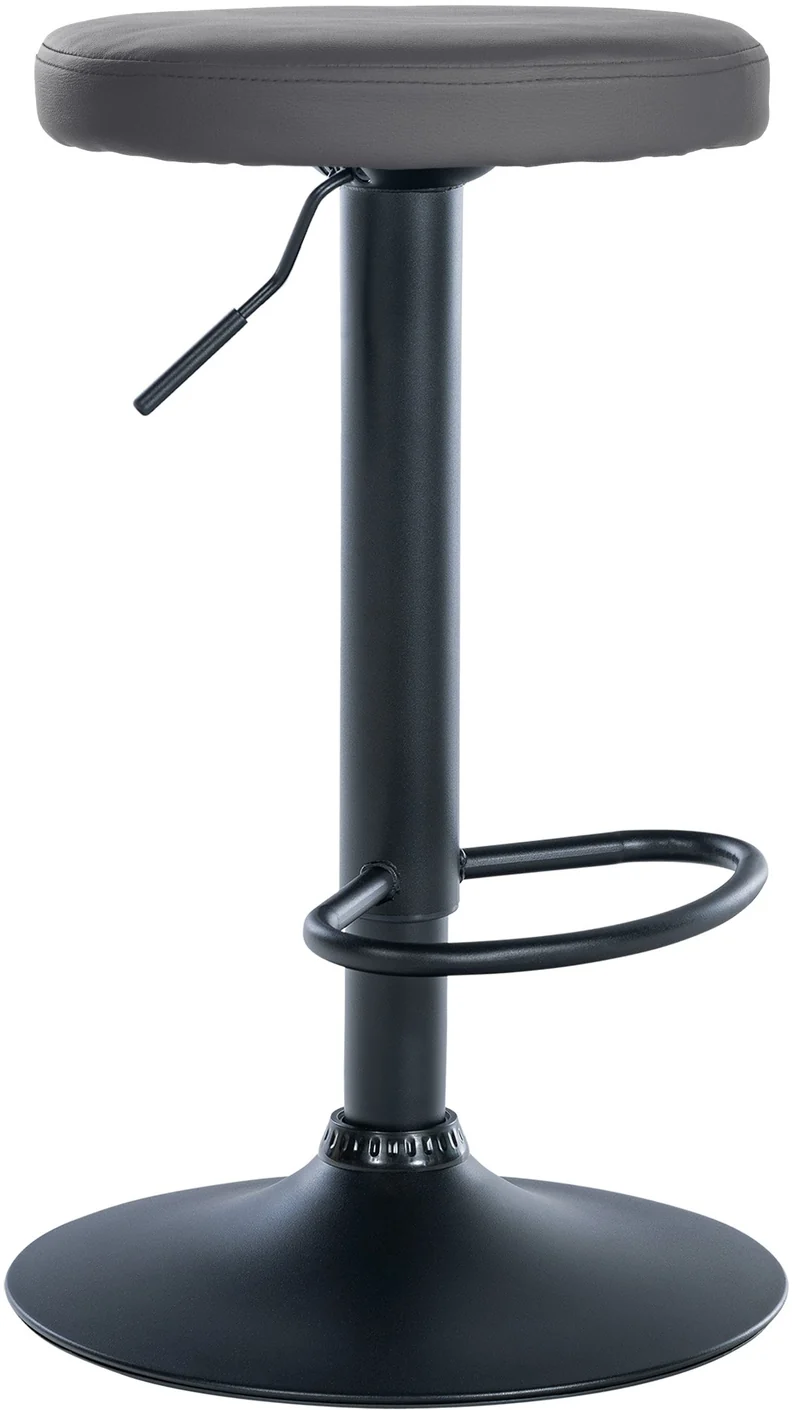 Tabouret de bar x1 design simple hauteur réglable revêtement en similicuir gris pieds en métal noir 10_0006367