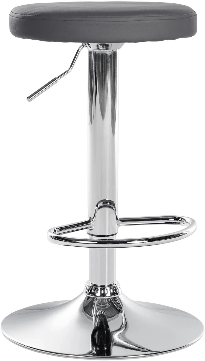 Tabouret de bar x1 design simple hauteur réglable revêtement en similicuir gris pieds en métal chromé 10_0006366