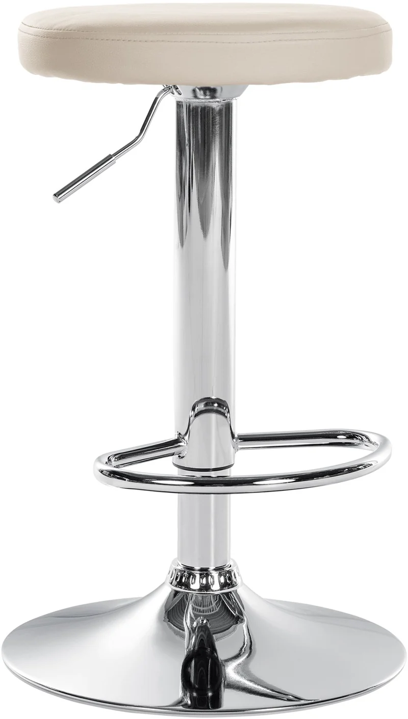 Tabouret de bar x1 design simple hauteur réglable revêtement en similicuir crème pieds en métal chromé 10_0006049