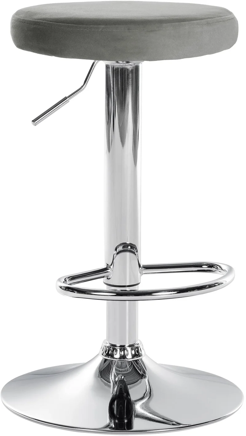 Tabouret de bar x1 design simple hauteur réglable revêtement en velours gris pieds en métal chromé 10_0005991