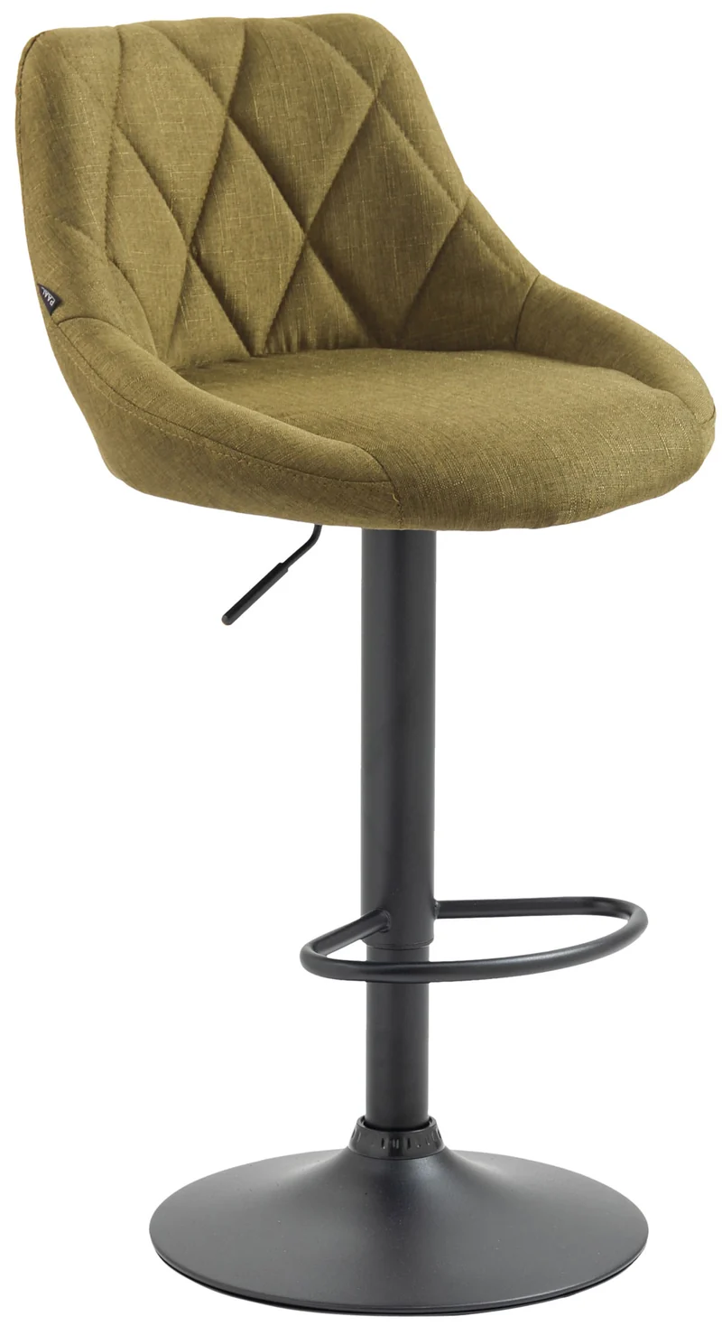 Tabouret de bar x1 pivotant hauteur réglable en tissu vert surpiqûres décoratives cadre en métal noir 10_0006364
