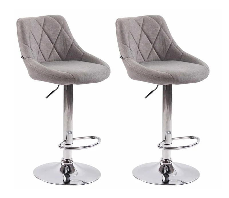 Lot de 2 tabourets de bar pivotant hauteur réglable en tissu gris surpiqûres décoratives cadre en métal chromé 10_0006198
