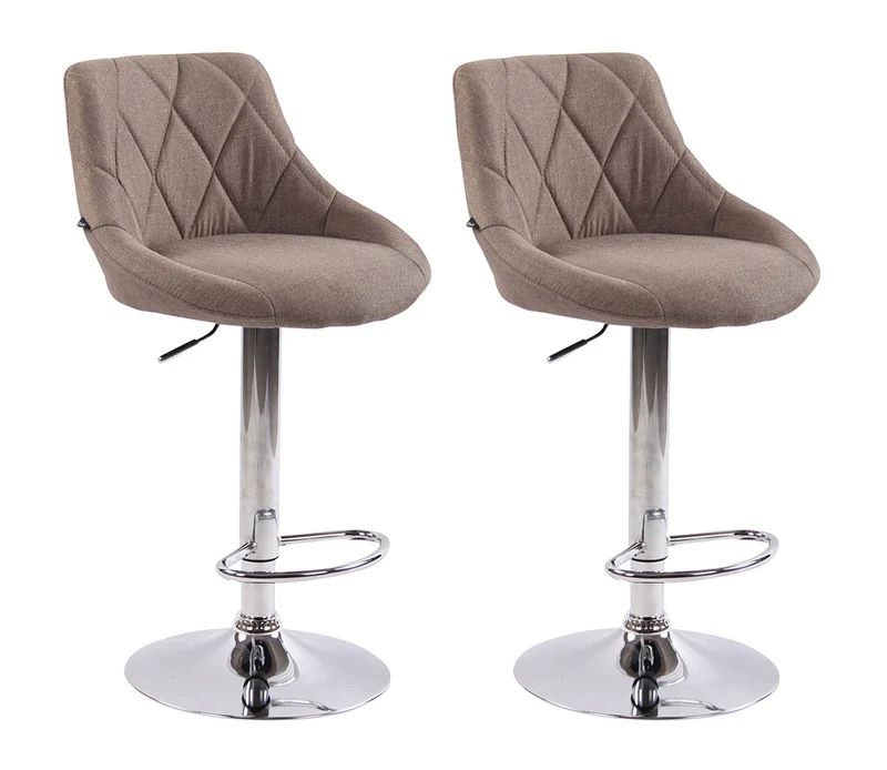 Lot de 2 tabourets de bar pivotant hauteur réglable en tissu taupe surpiqûres décoratives cadre en métal chromé 10_0006080