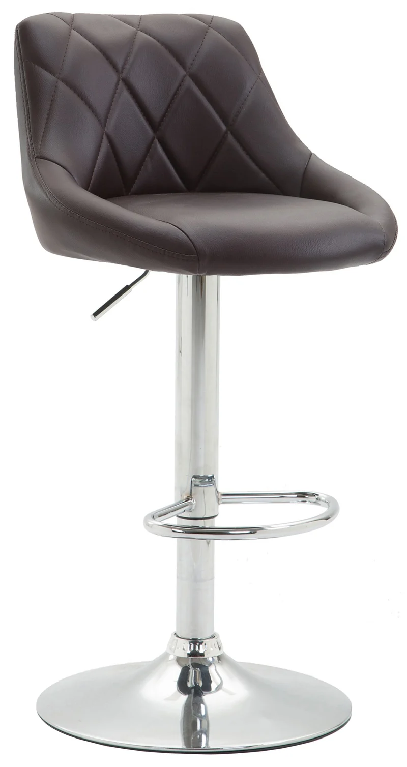 Tabouret de bar x1 pivotant hauteur réglable en similicuir marron surpiqûres décoratives cadre en métal chromé 10_0005989