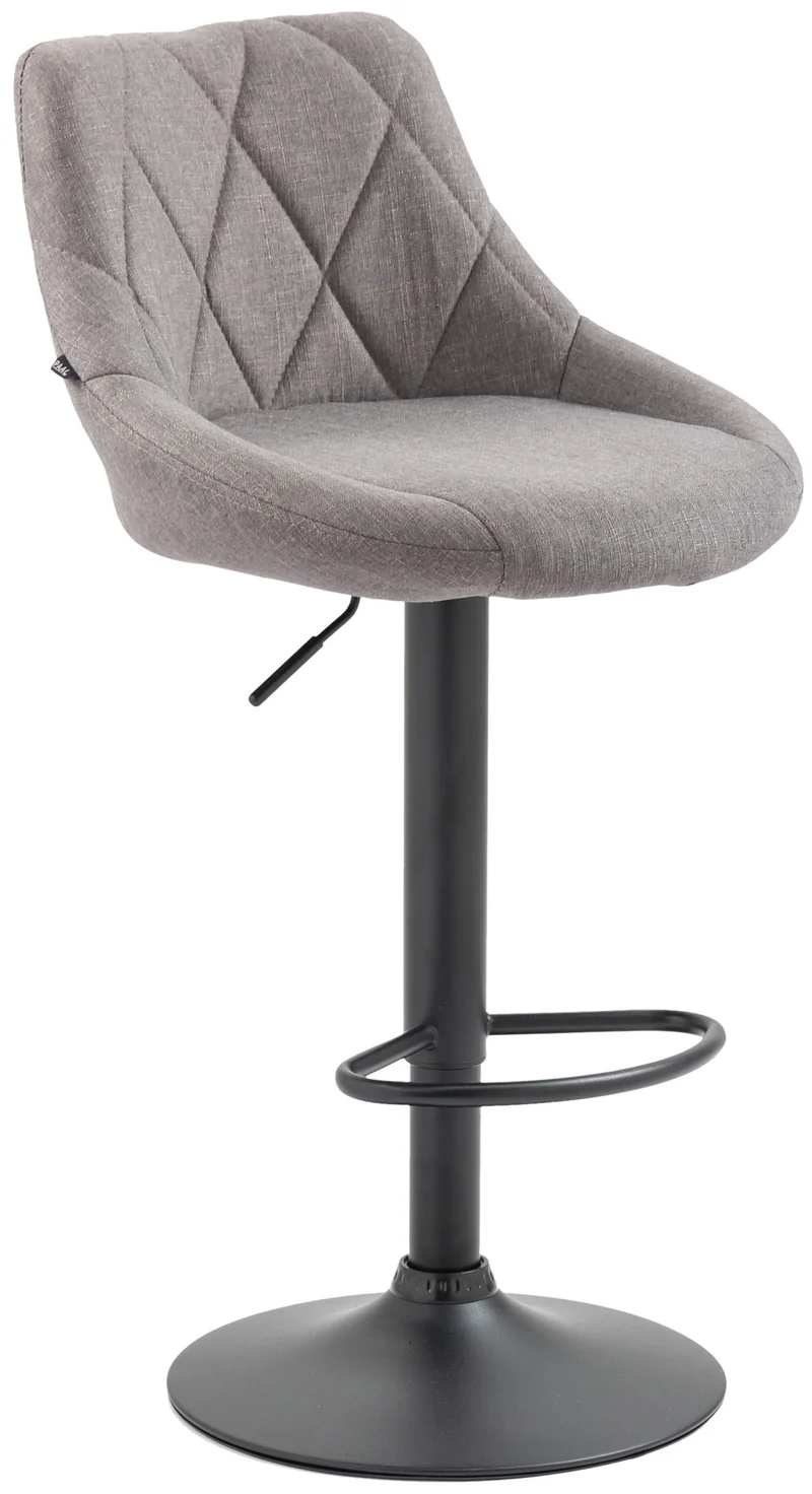 Tabouret de bar x1 pivotant hauteur réglable en tissu gris surpiqûres décoratives cadre en métal noir 10_0005835