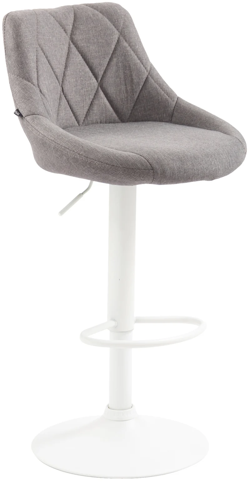 Tabouret de bar x1 pivotant hauteur réglable en tissu gris surpiqûres décoratives cadre en métal blanc 10_0005833