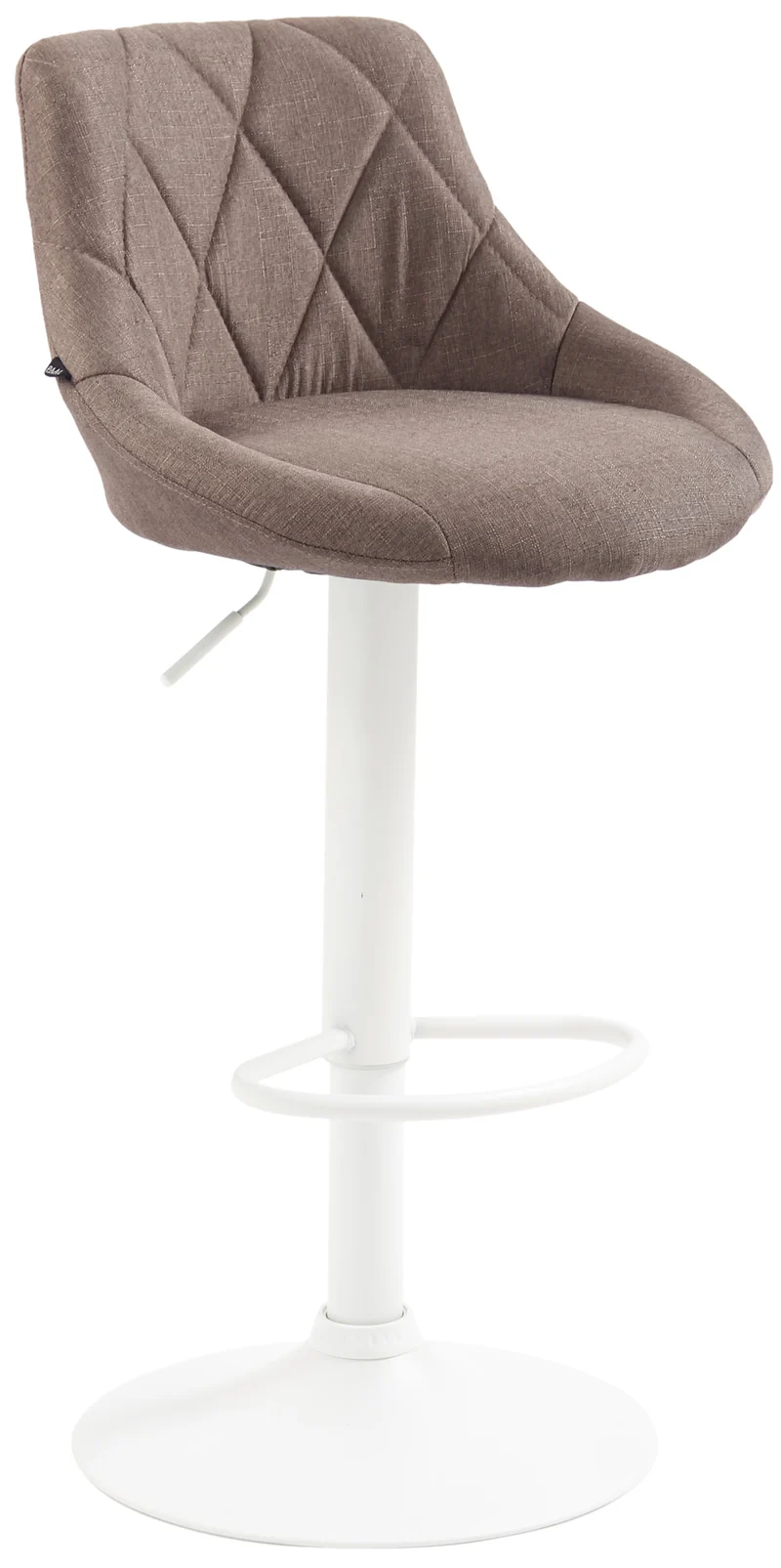 Tabouret de bar x1 pivotant hauteur réglable en tissu taupe surpiqûres décoratives cadre en métal blanc 10_0005705