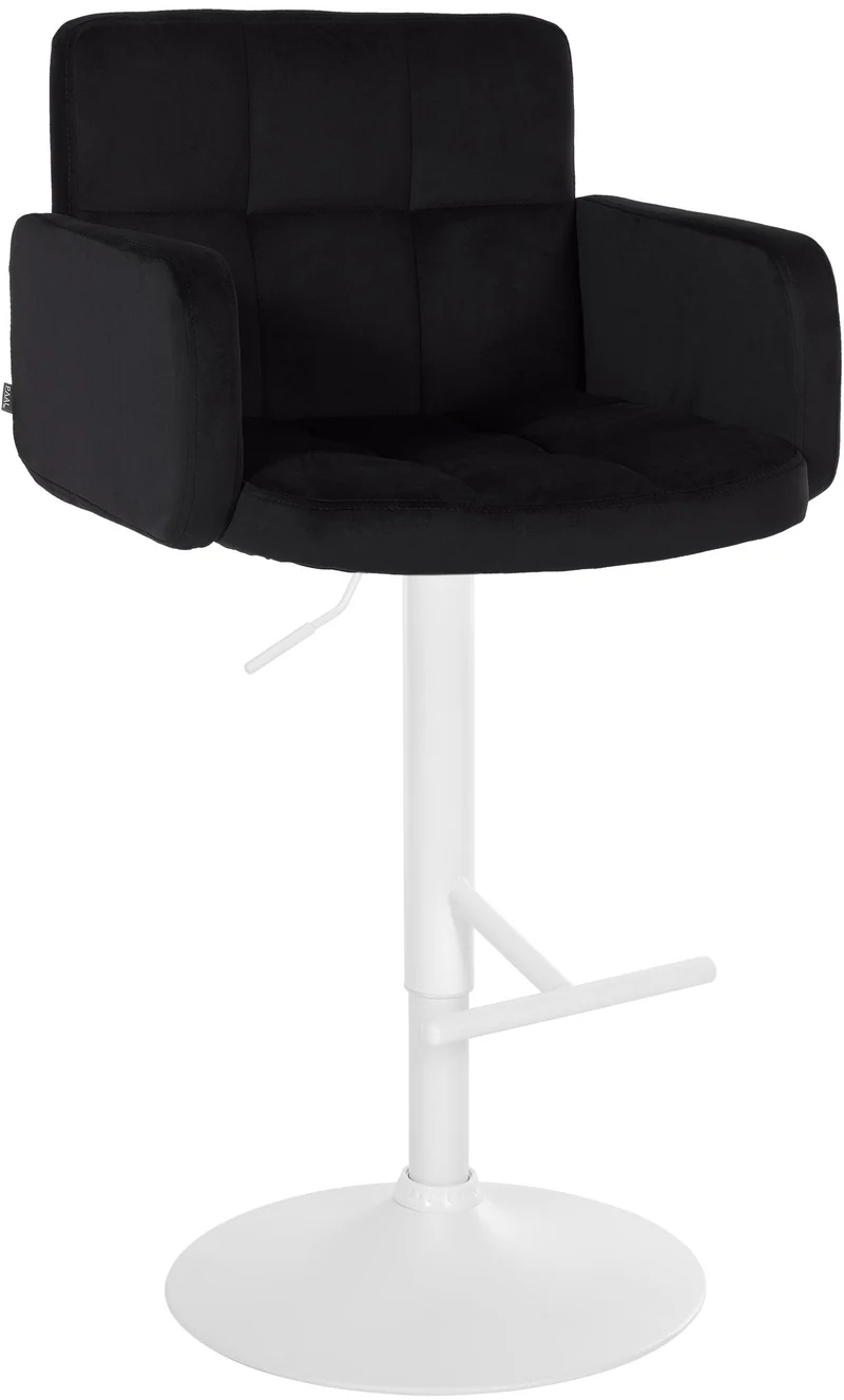 Tabouret de bar x1 avec accoudoirs et repose-pieds en velours couleur noir cadre en métal blanc 10_0006524